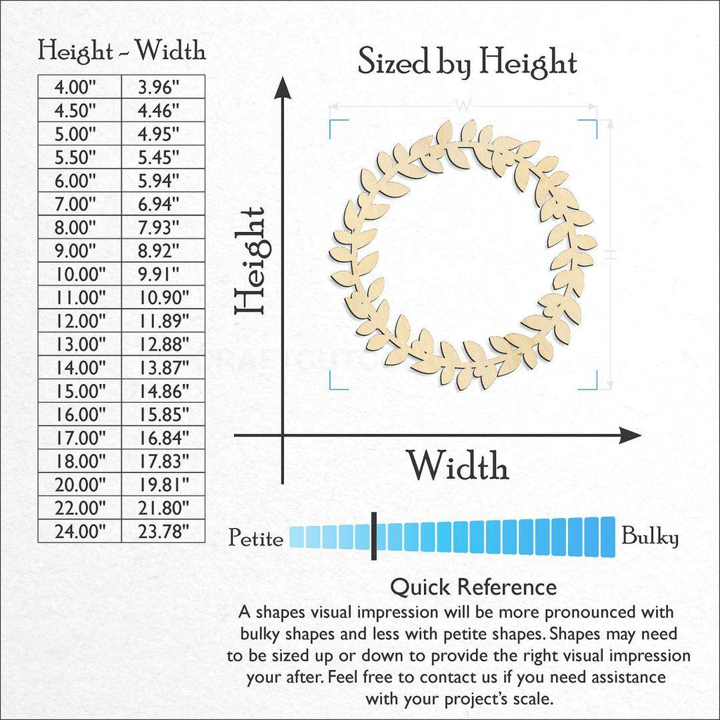 Sizes available for a laser cut Laurel Branch Circle craft blank