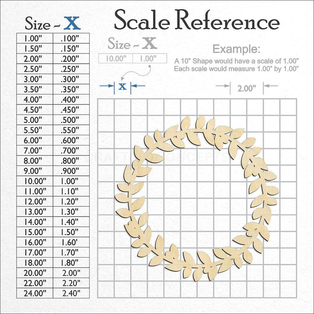 A scale and graph image showing a wood Laurel Branch Circle craft blank