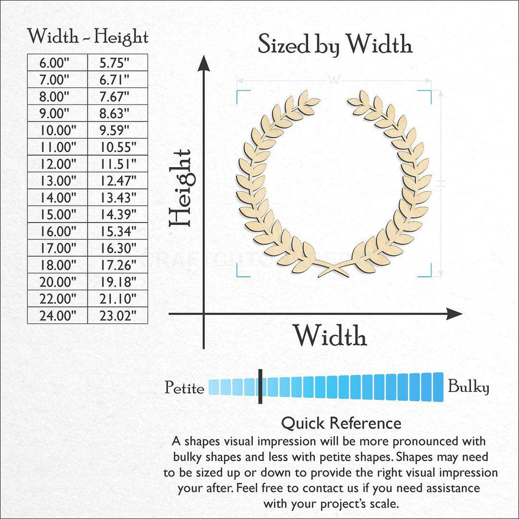 Sizes available for a laser cut Laurel Branch craft blank