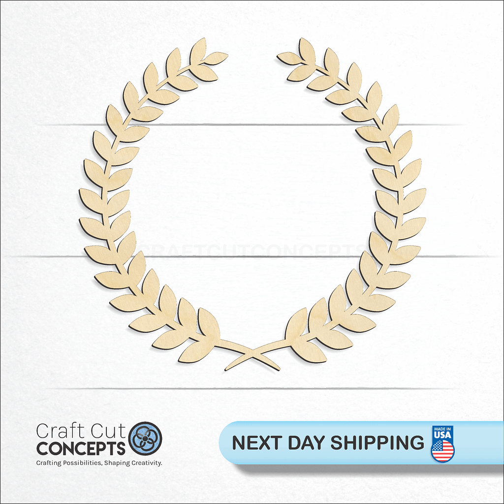 Craft Cut Concepts logo and next day shipping banner with an unfinished wood Laurel Branch craft shape and blank