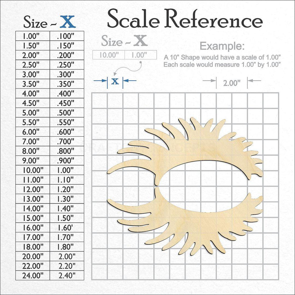 A scale and graph image showing a wood Eye Lashes craft blank