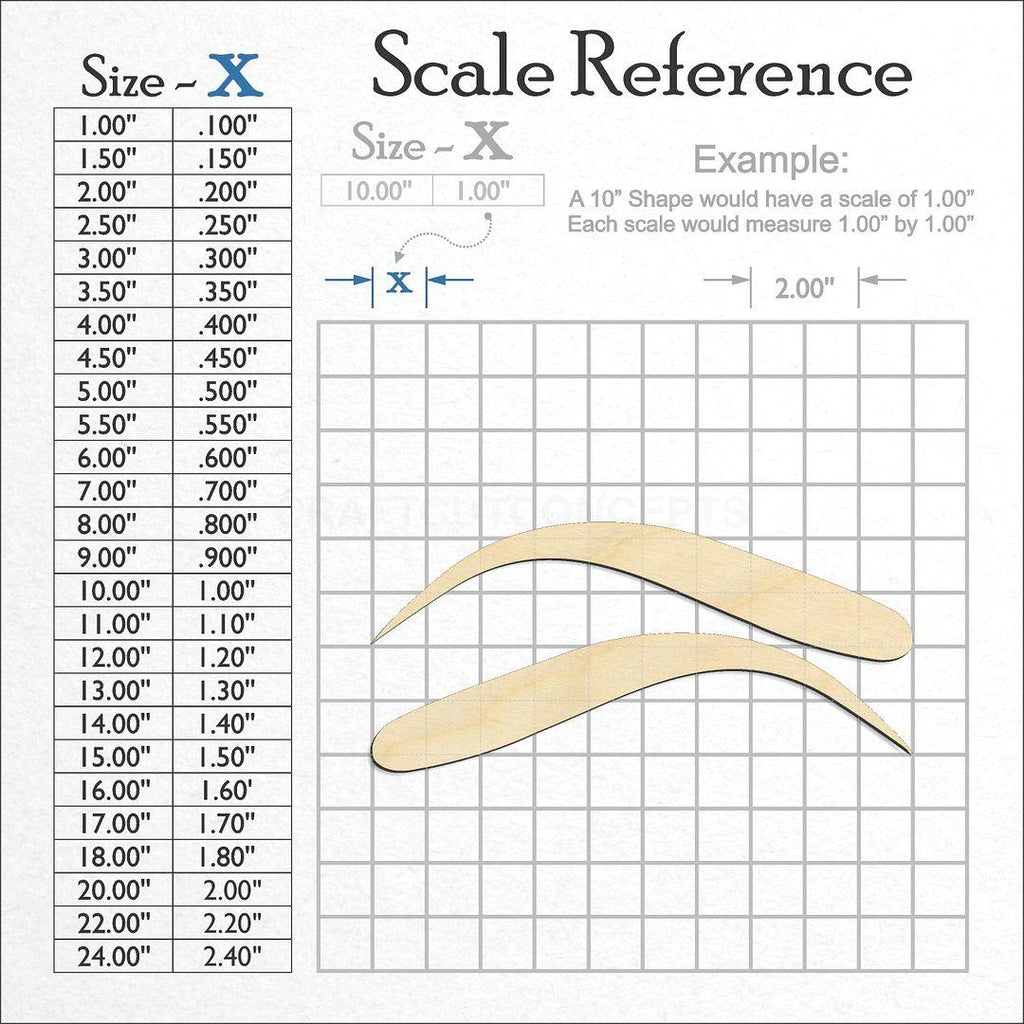 A scale and graph image showing a wood Eye Brows craft blank