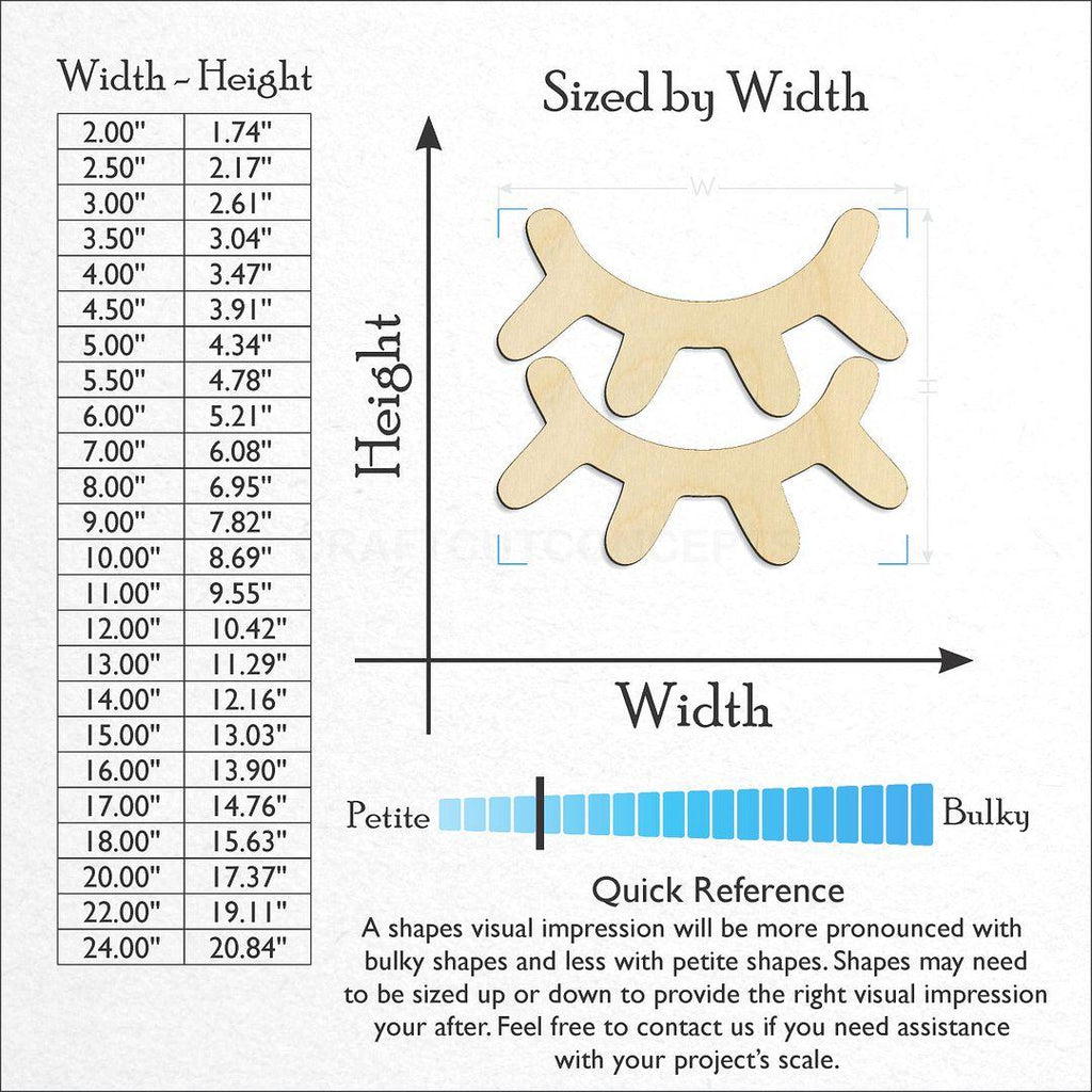 Sizes available for a laser cut Sleepy Eyes craft blank