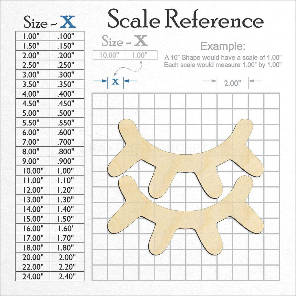 A scale and graph image showing a wood Sleepy Eyes craft blank