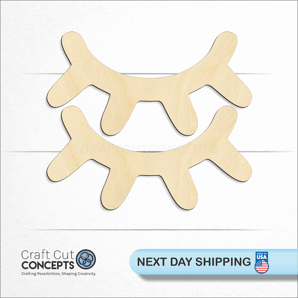 Craft Cut Concepts logo and next day shipping banner with an unfinished wood Sleepy Eyes craft shape and blank