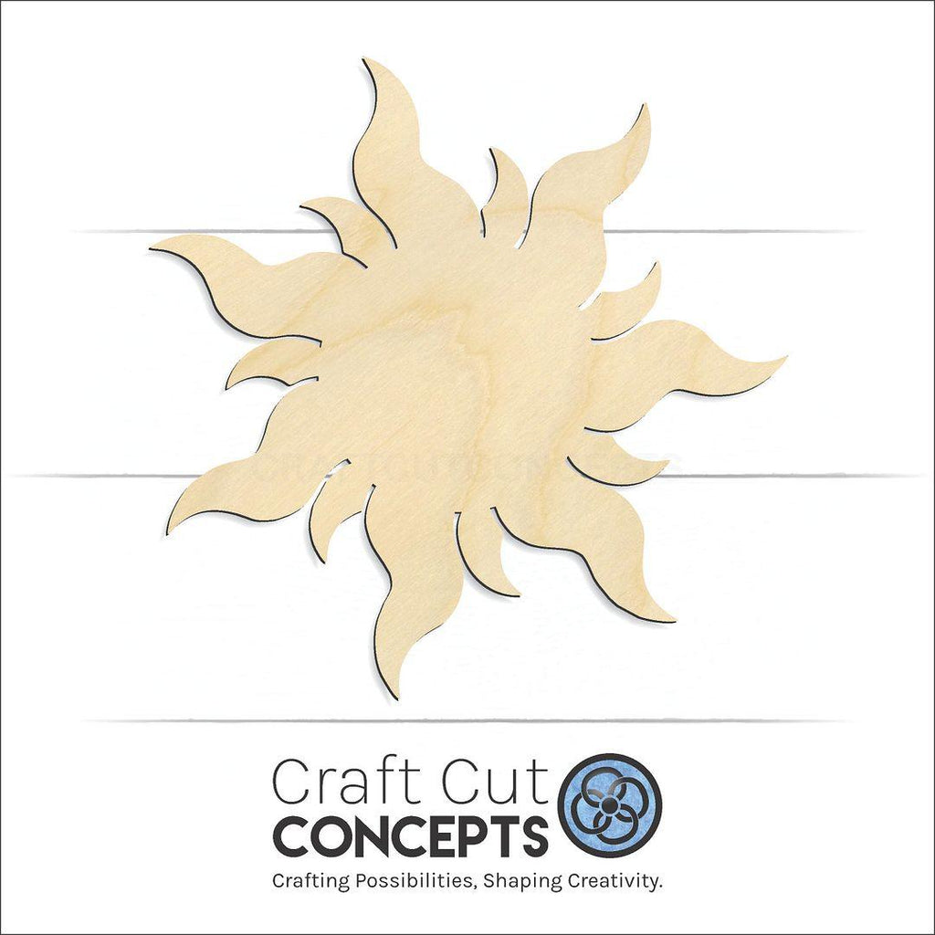 Craft Cut Concepts Logo under a wood Sun craft shape and blank