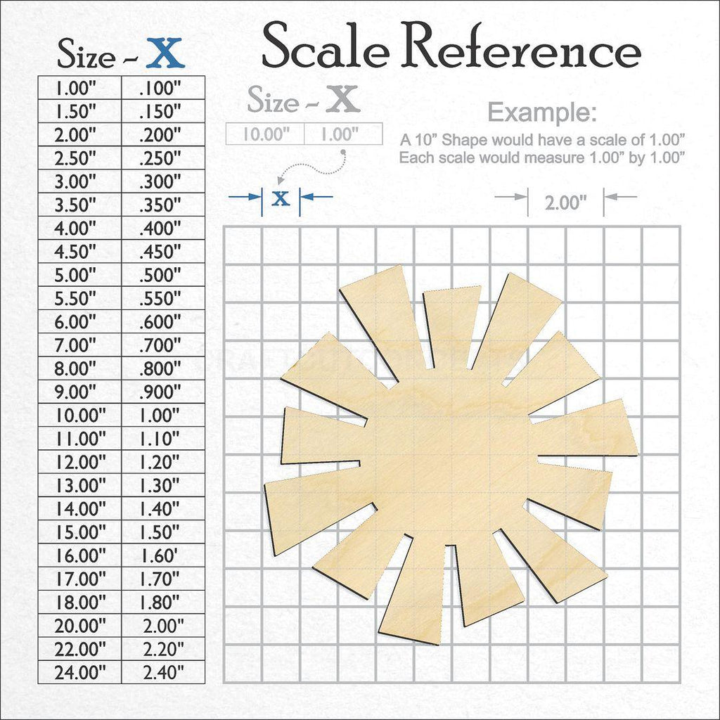 A scale and graph image showing a wood Sun craft blank