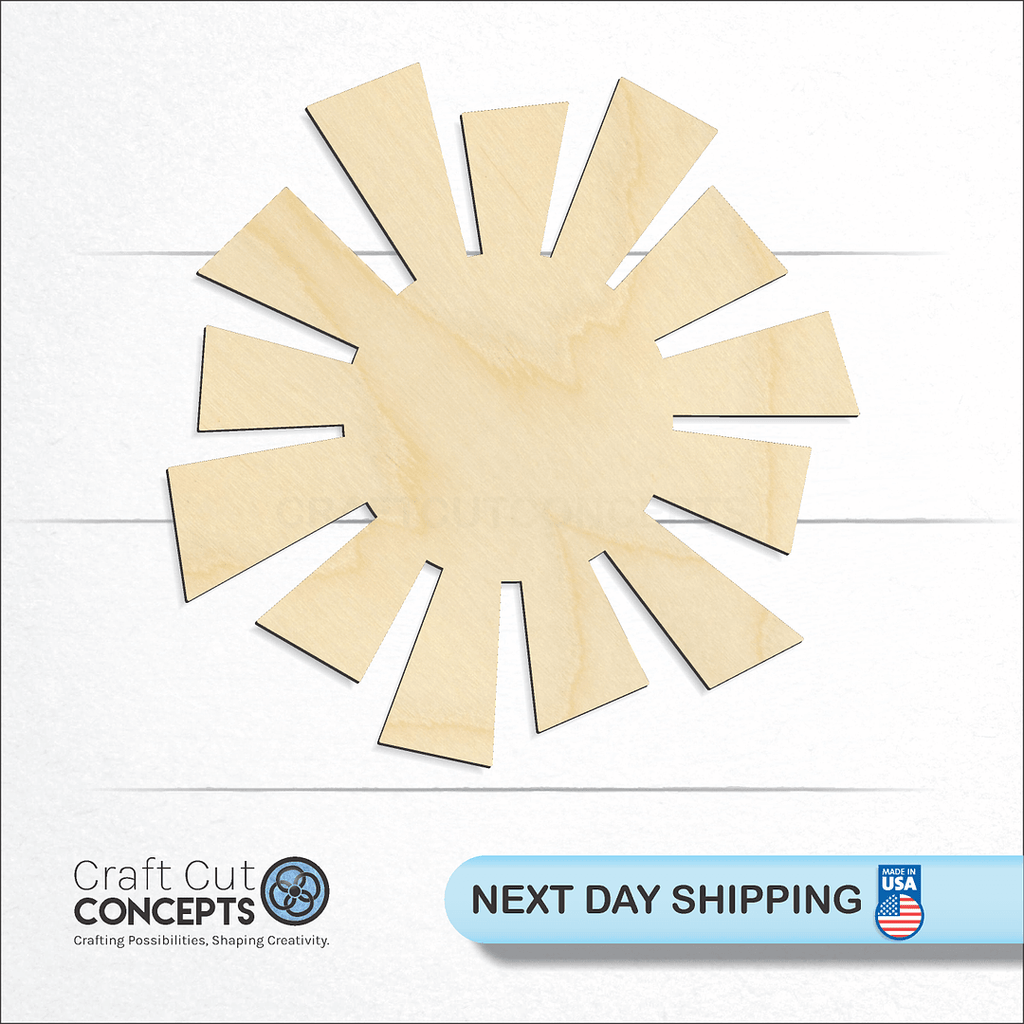 Craft Cut Concepts logo and next day shipping banner with an unfinished wood Sun craft shape and blank