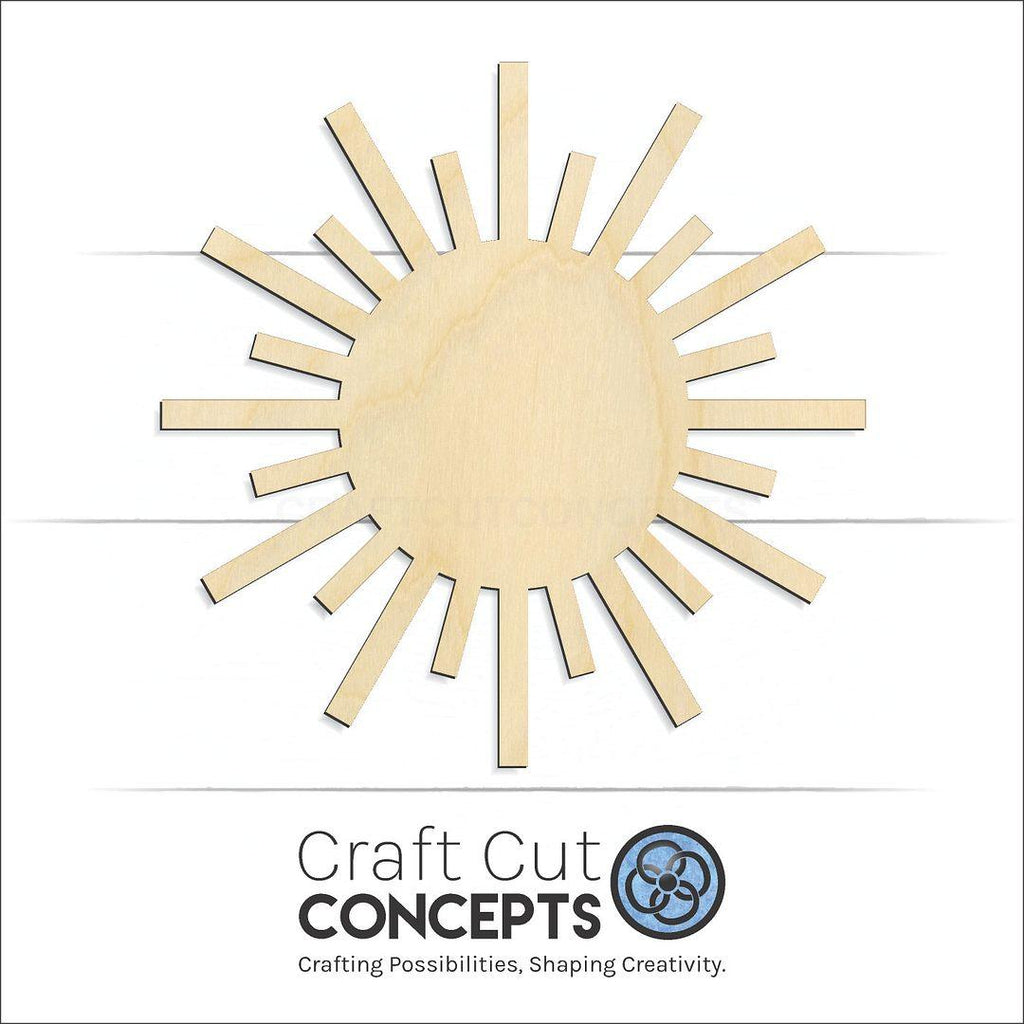 Craft Cut Concepts Logo under a wood Sun craft shape and blank