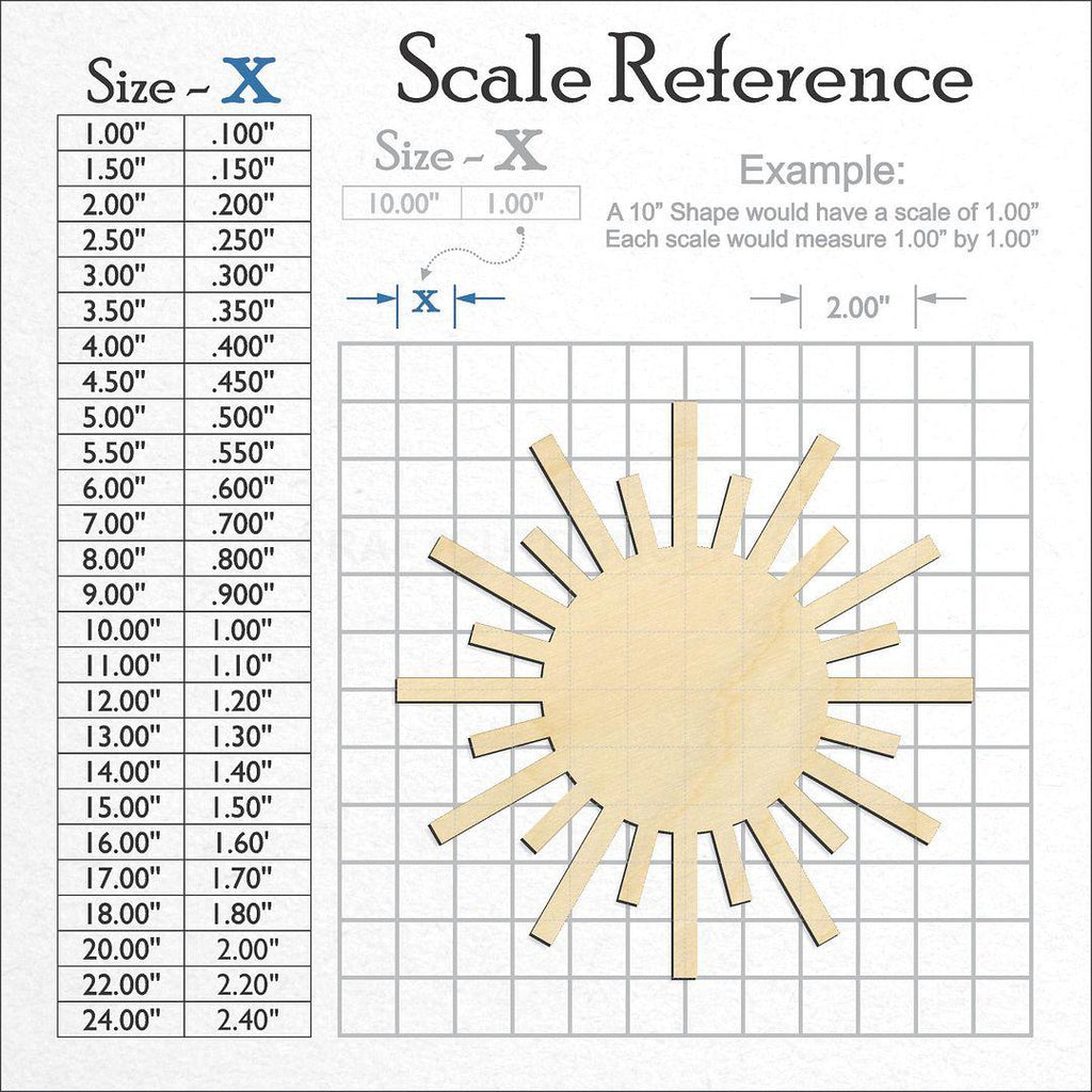 A scale and graph image showing a wood Sun craft blank