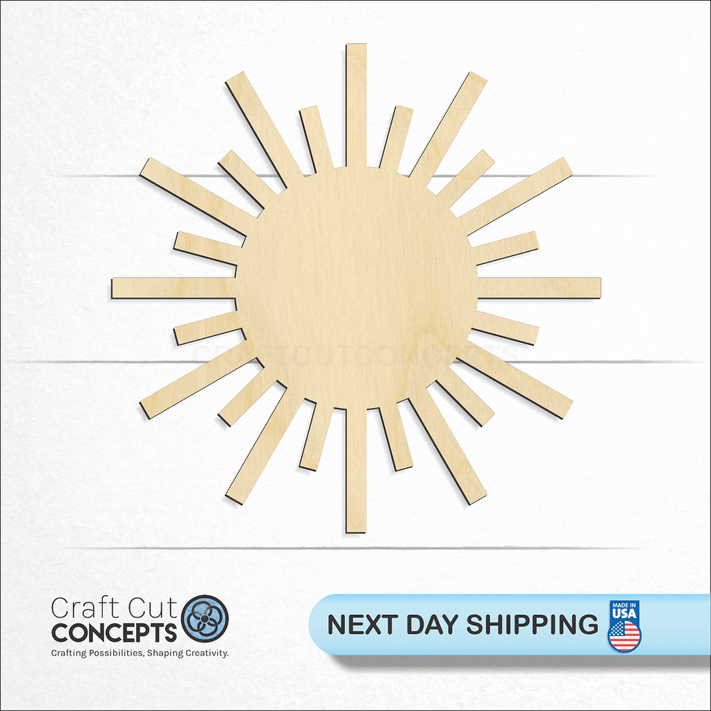 Craft Cut Concepts logo and next day shipping banner with an unfinished wood Sun craft shape and blank