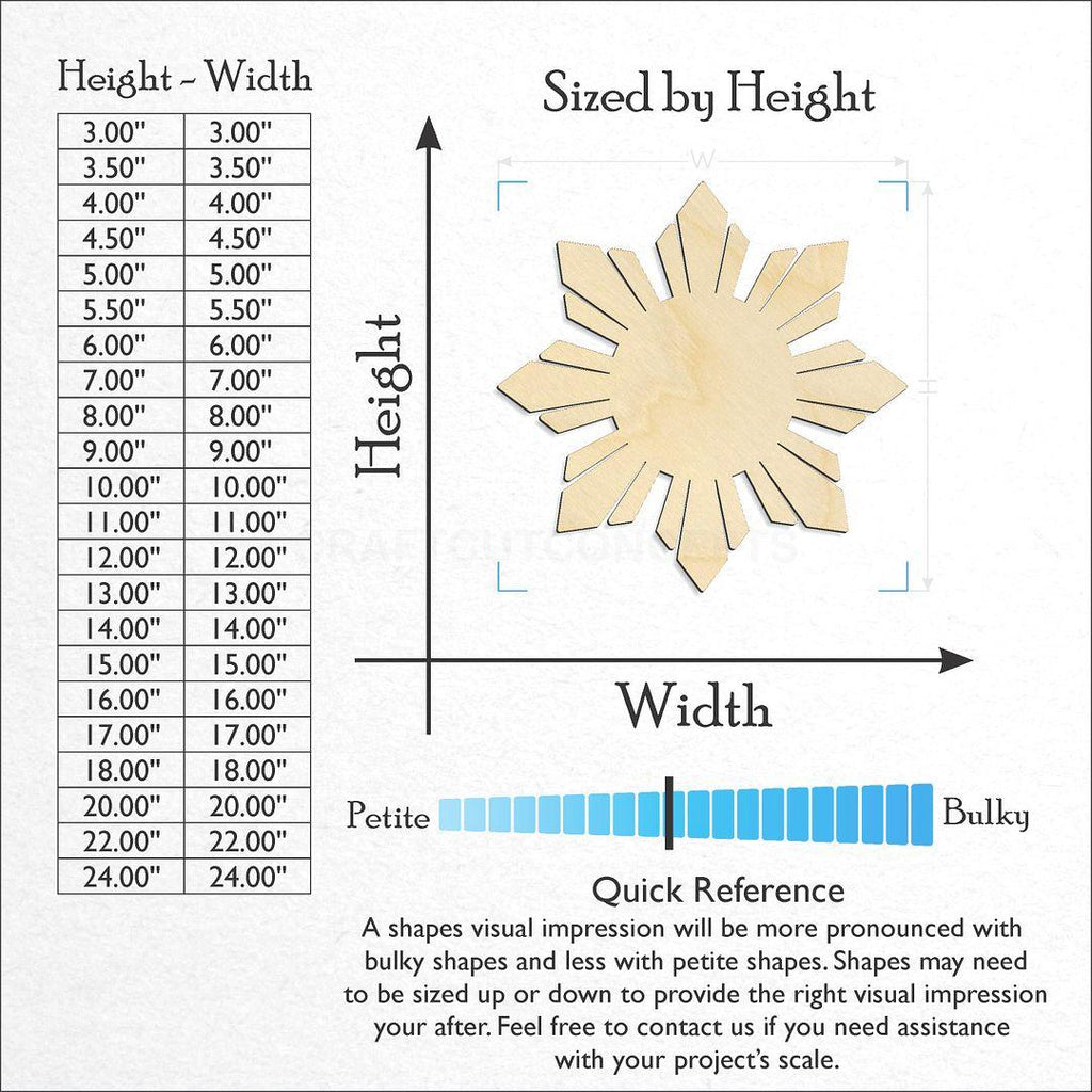 Sizes available for a laser cut Sun craft blank