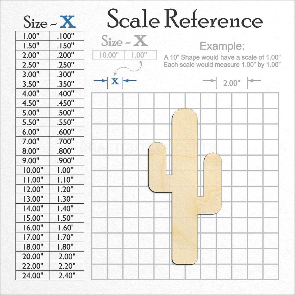 A scale and graph image showing a wood Straight Cactus craft blank