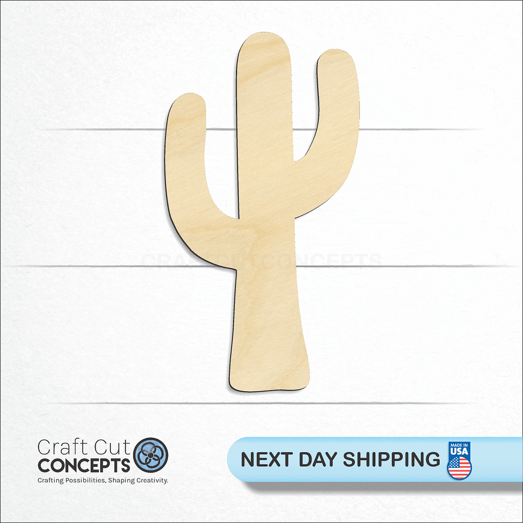 Craft Cut Concepts logo and next day shipping banner with an unfinished wood Cactus craft shape and blank