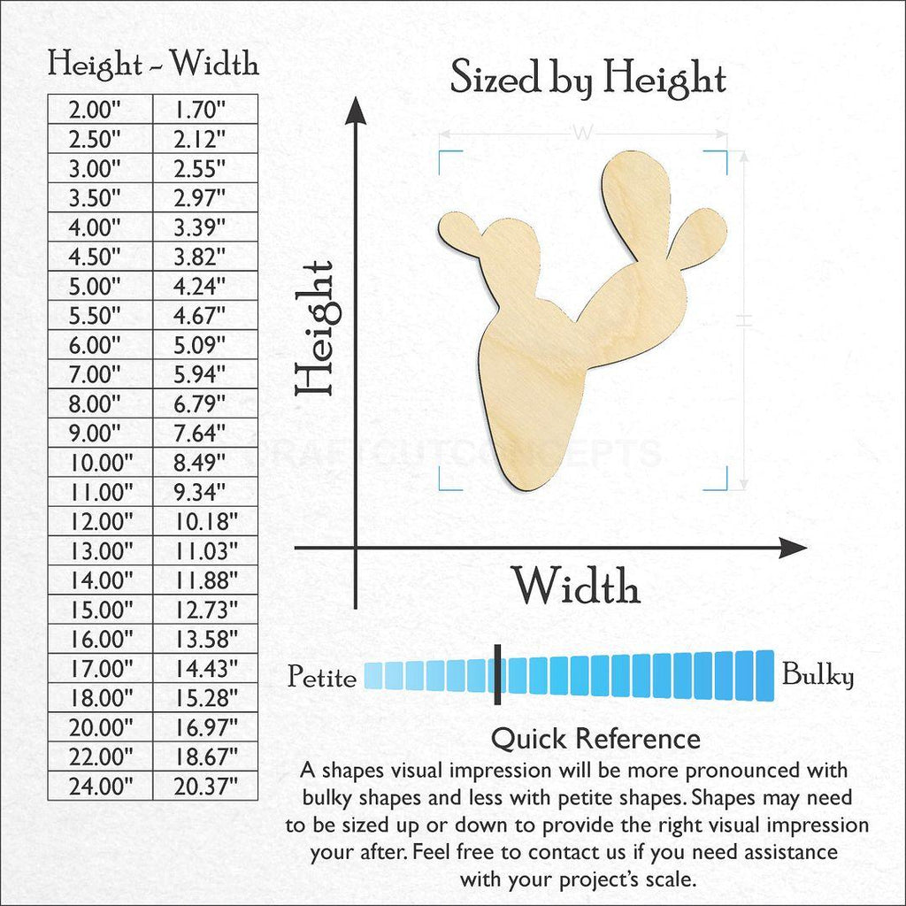 Sizes available for a laser cut Prickly Pear Cactus craft blank