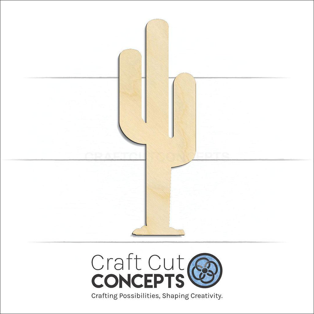 Craft Cut Concepts Logo under a wood Cactus craft shape and blank