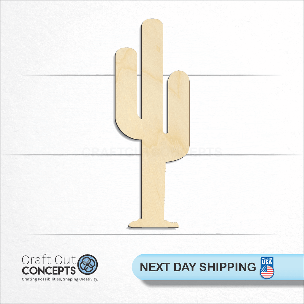 Craft Cut Concepts logo and next day shipping banner with an unfinished wood Cactus craft shape and blank