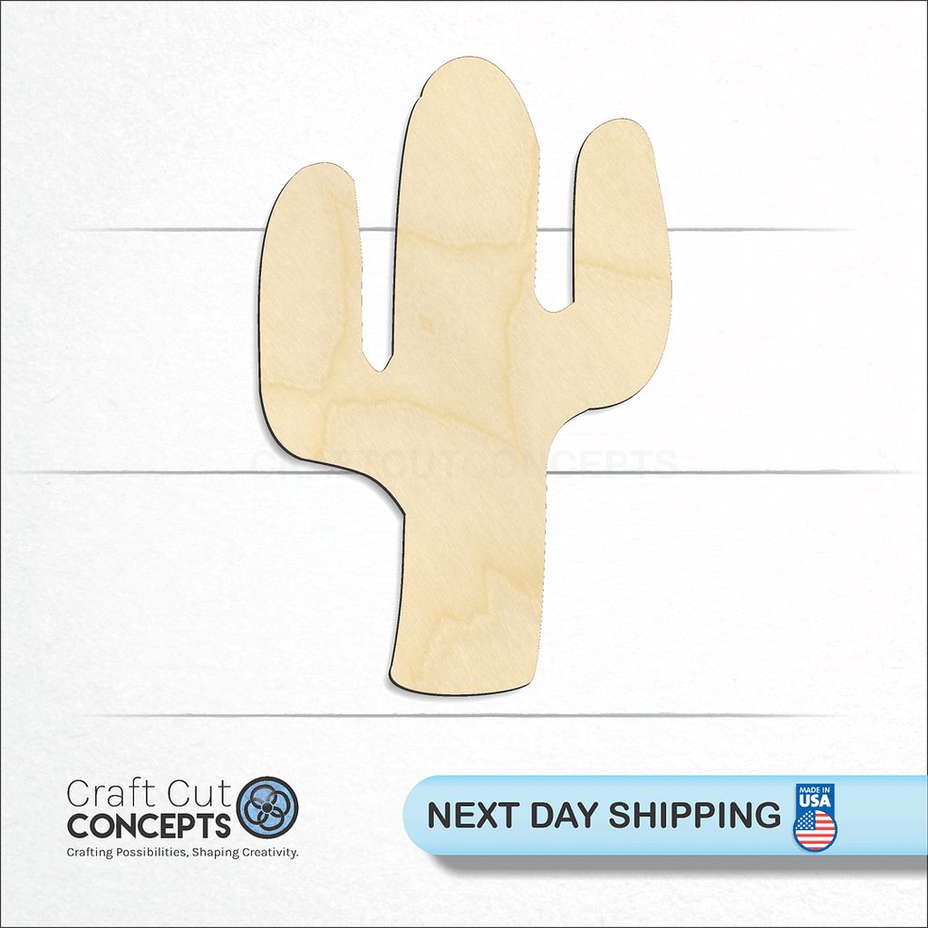 Craft Cut Concepts logo and next day shipping banner with an unfinished wood Cactus craft shape and blank