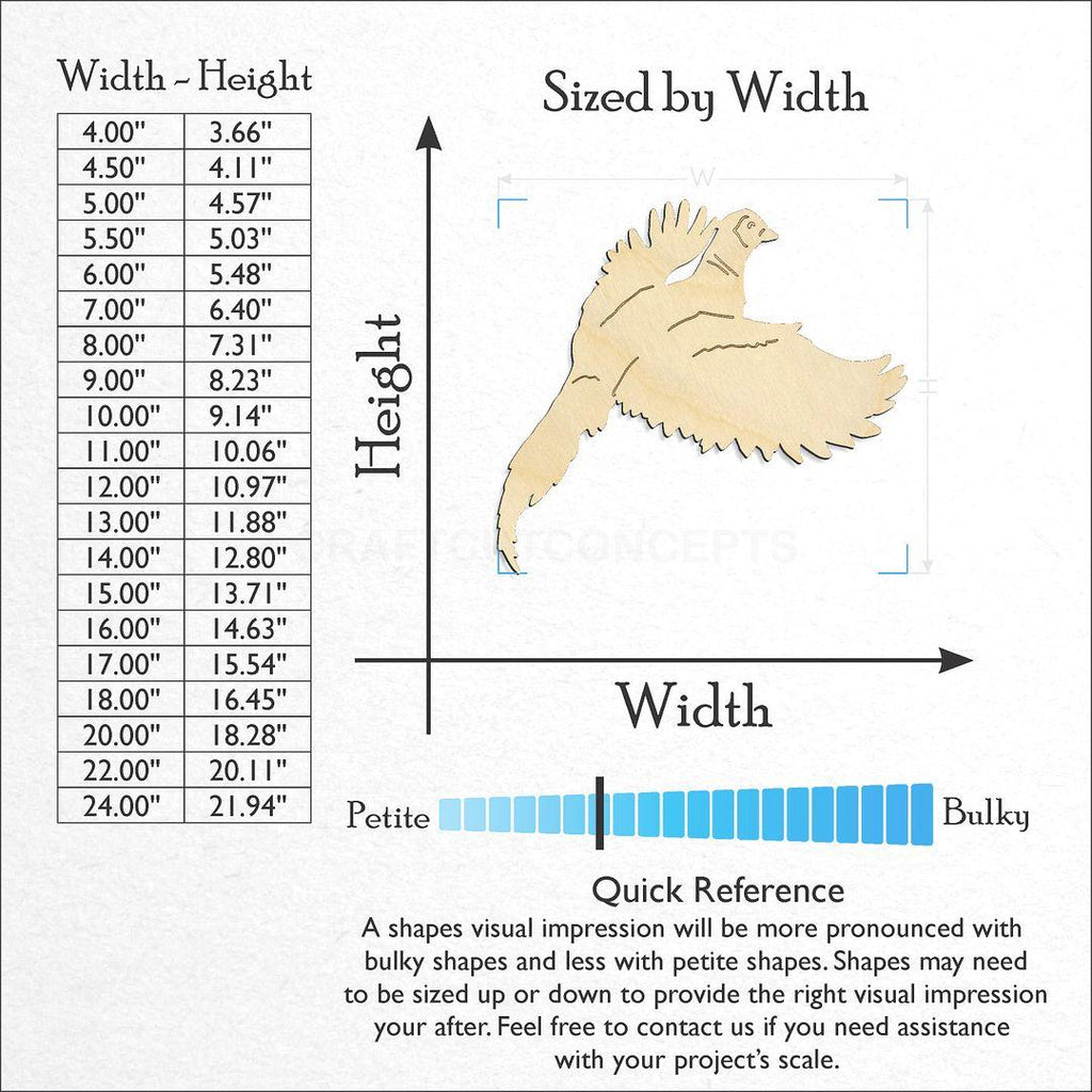 Sizes available for a laser cut Pheasant craft blank