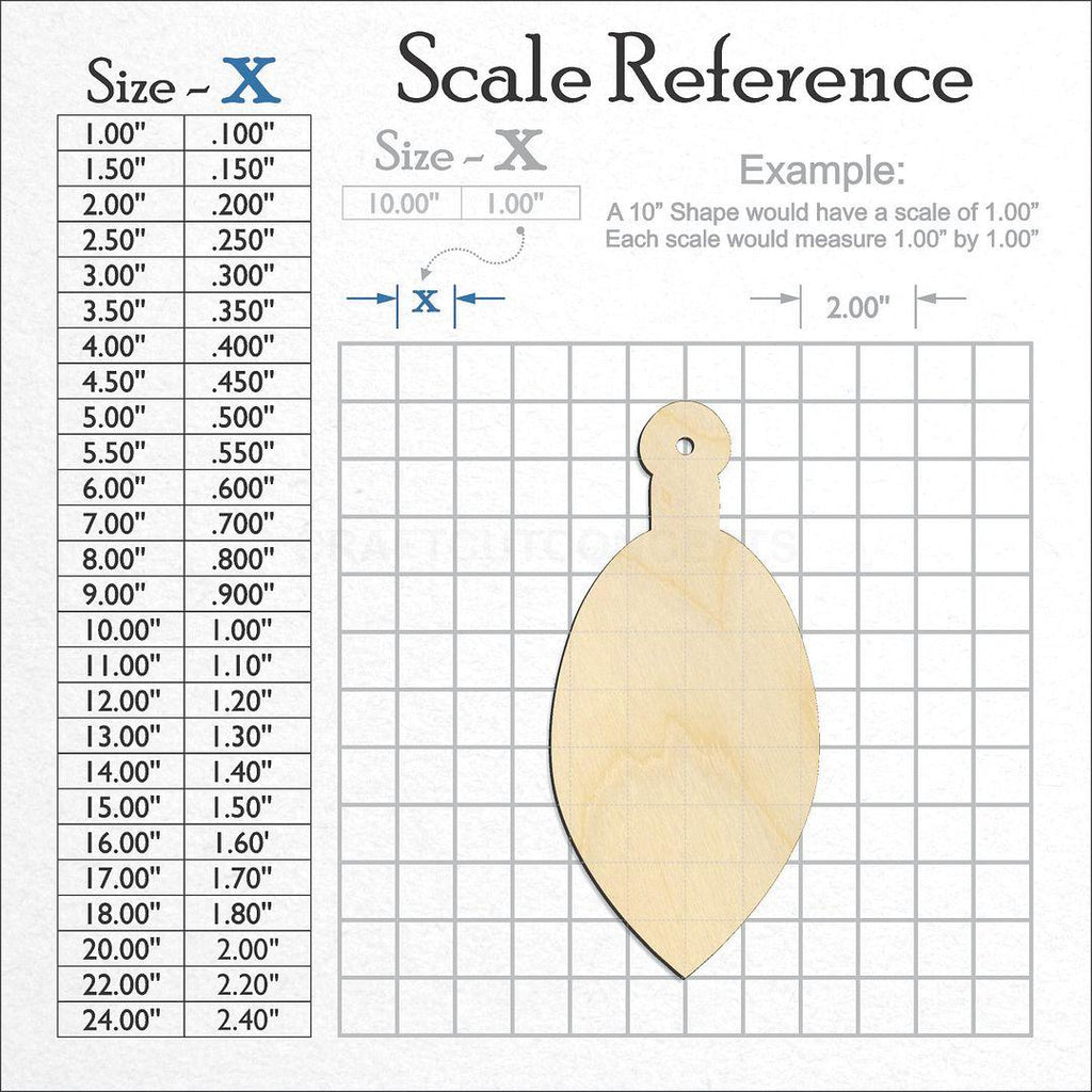 A scale and graph image showing a wood Christmas Tree Ornament-2 craft blank