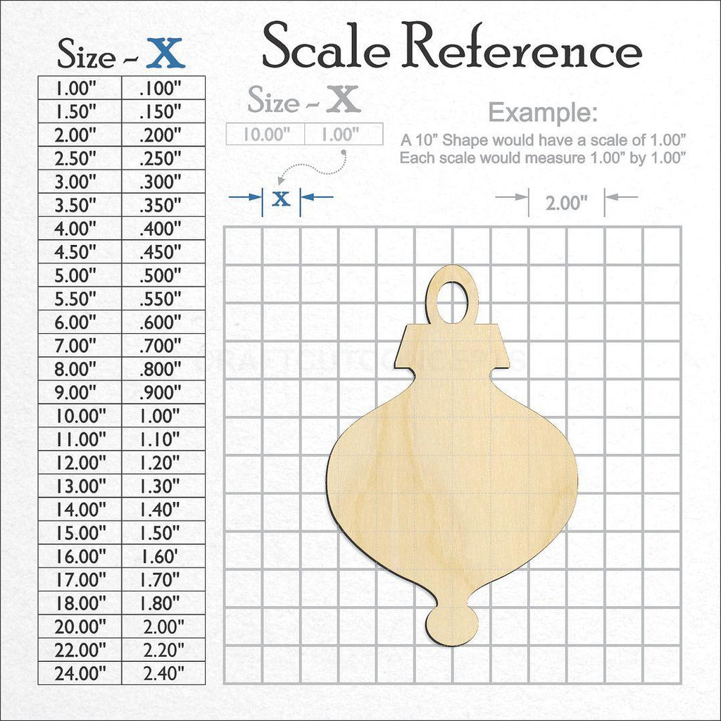 A scale and graph image showing a wood Christmas Tree Ornament-3 craft blank