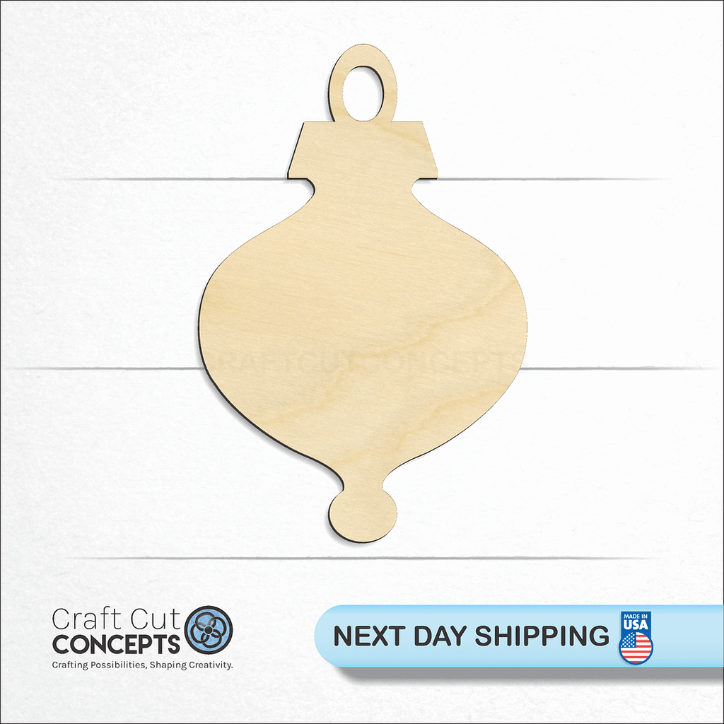 Craft Cut Concepts logo and next day shipping banner with an unfinished wood Christmas Tree Ornament-3 craft shape and blank