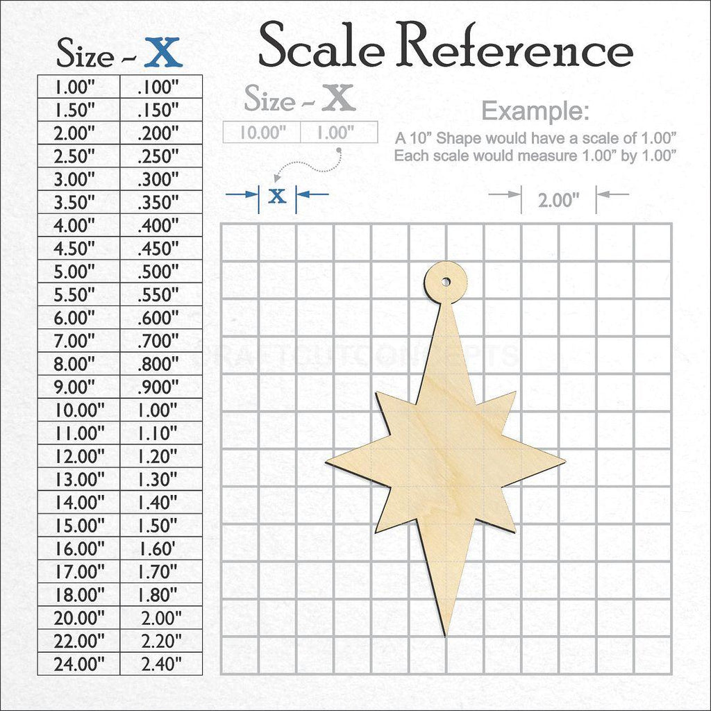 A scale and graph image showing a wood Christmas Tree Ornament-4 craft blank