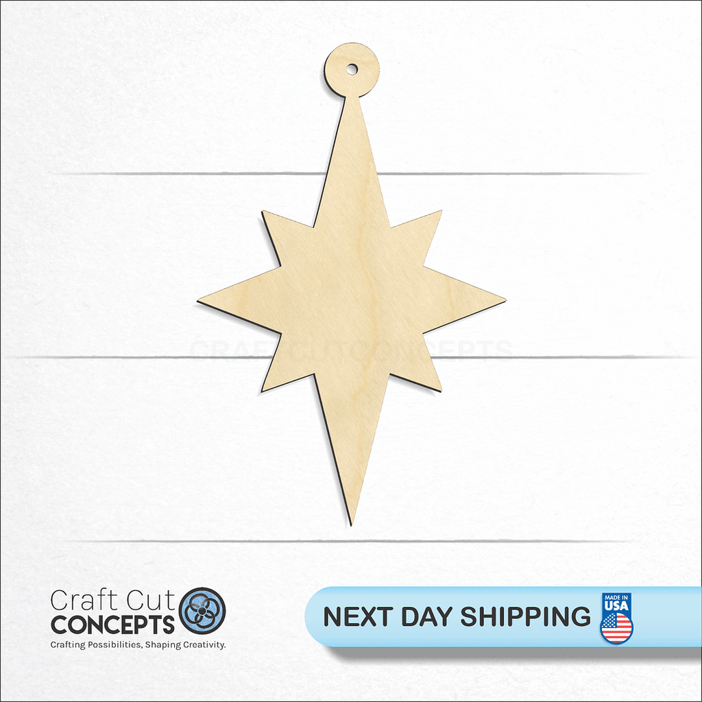 Craft Cut Concepts logo and next day shipping banner with an unfinished wood Christmas Tree Ornament-4 craft shape and blank