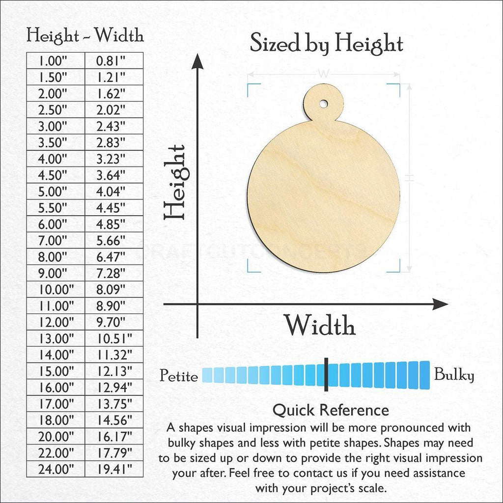 Sizes available for a laser cut Christmas Tree Ornament-5 craft blank