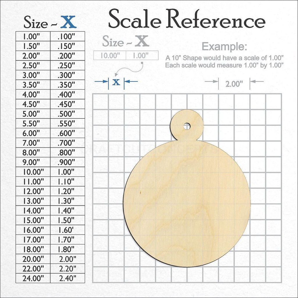 A scale and graph image showing a wood Christmas Tree Ornament-5 craft blank