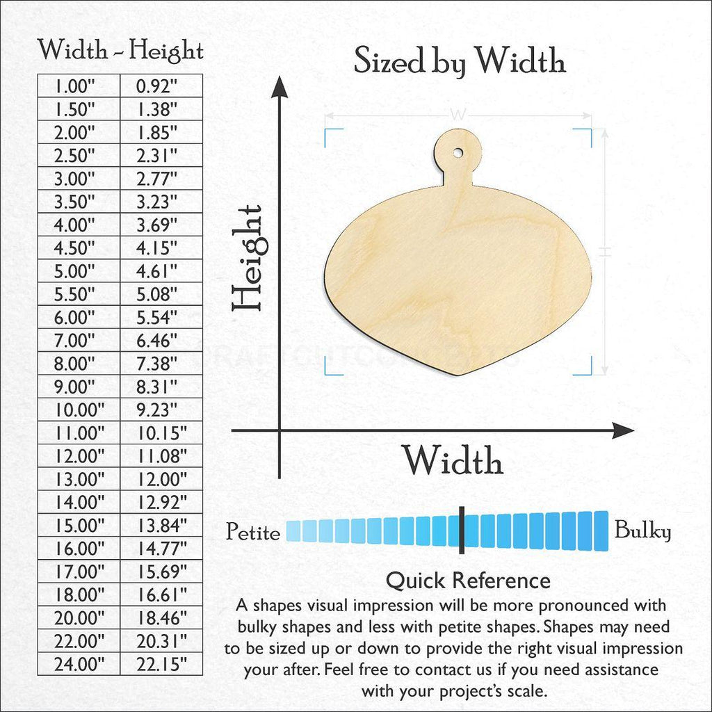 Sizes available for a laser cut Christmas Tree Ornament-6 craft blank