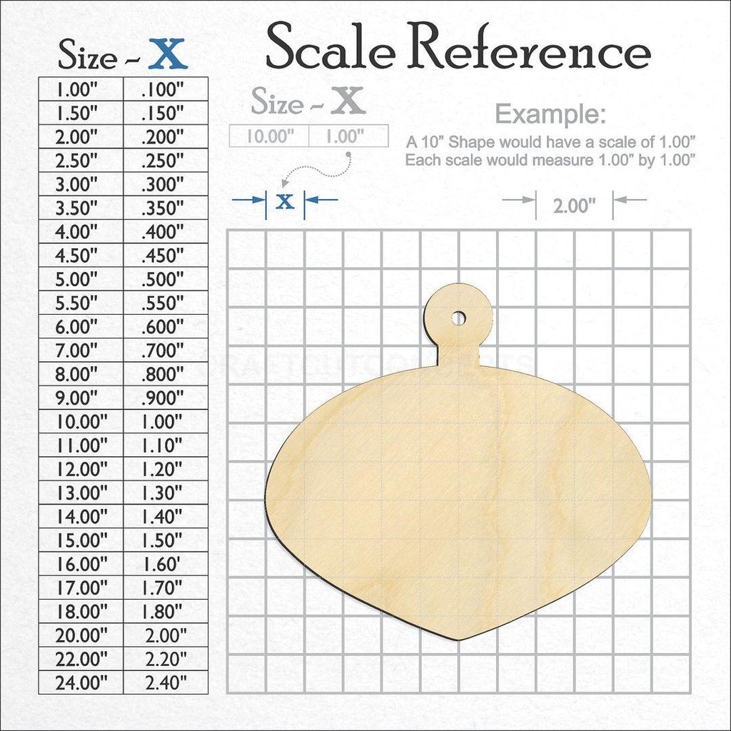 A scale and graph image showing a wood Christmas Tree Ornament-6 craft blank