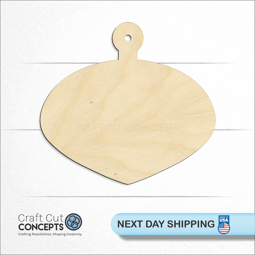 Craft Cut Concepts logo and next day shipping banner with an unfinished wood Christmas Tree Ornament-6 craft shape and blank