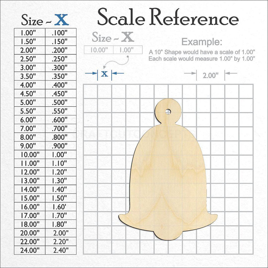 A scale and graph image showing a wood Christmas Tree Ornament-7 craft blank