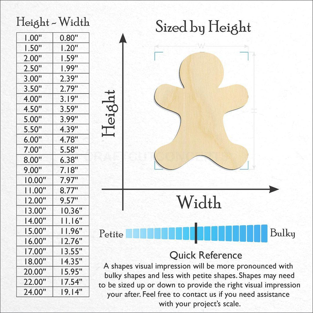 Sizes available for a laser cut Gingerbread Man craft blank