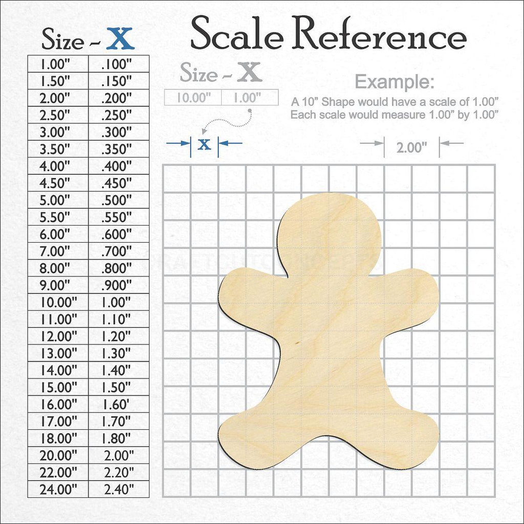 A scale and graph image showing a wood Gingerbread Man craft blank