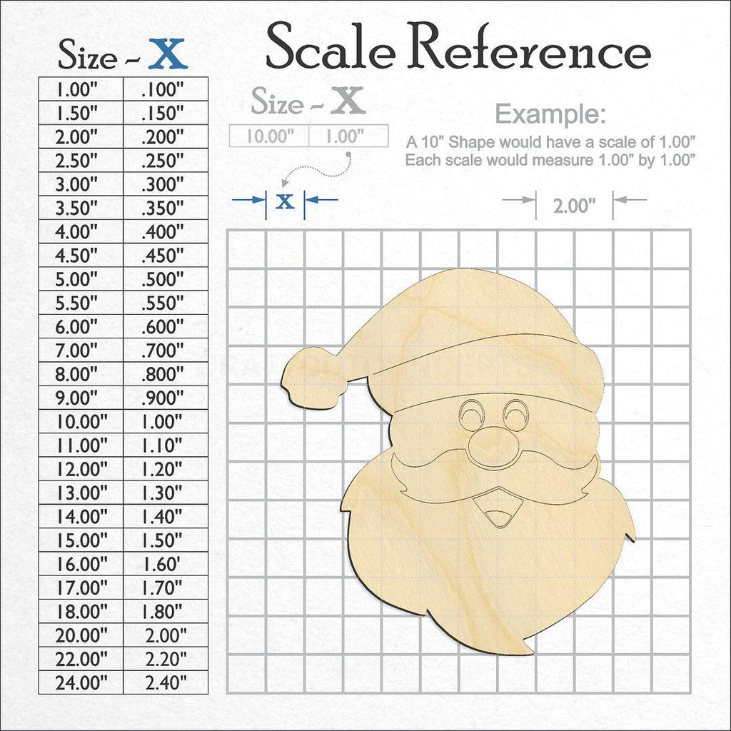 A scale and graph image showing a wood Santa Head craft blank