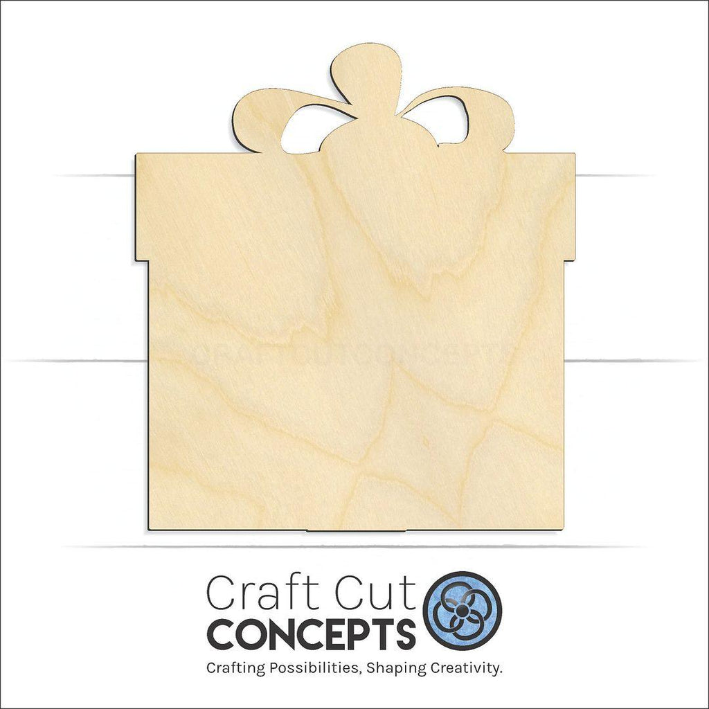 Craft Cut Concepts Logo under a wood Christmas Present craft shape and blank