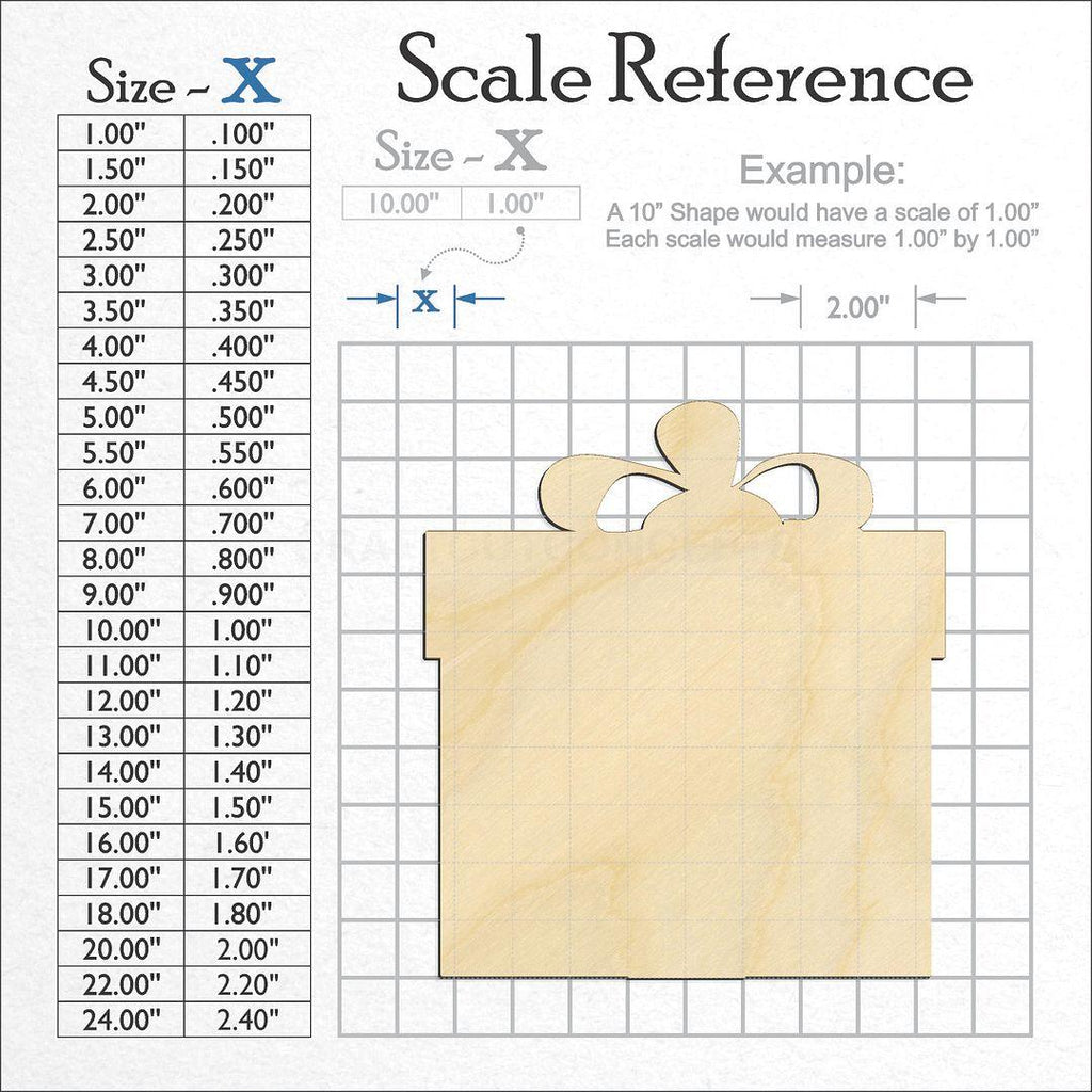 A scale and graph image showing a wood Christmas Present craft blank