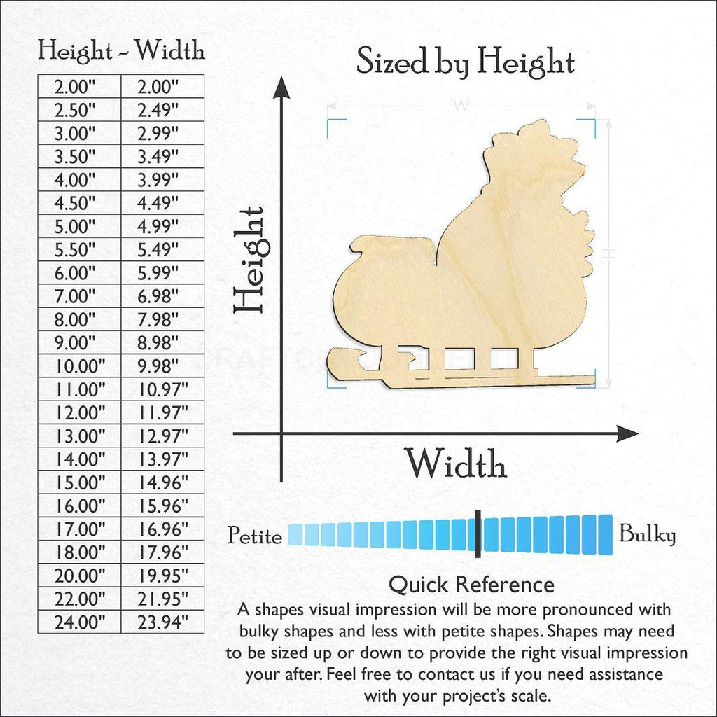 Sizes available for a laser cut Christmas Sleigh-2 craft blank