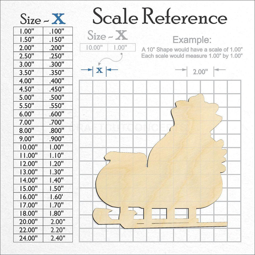 A scale and graph image showing a wood Christmas Sleigh-2 craft blank