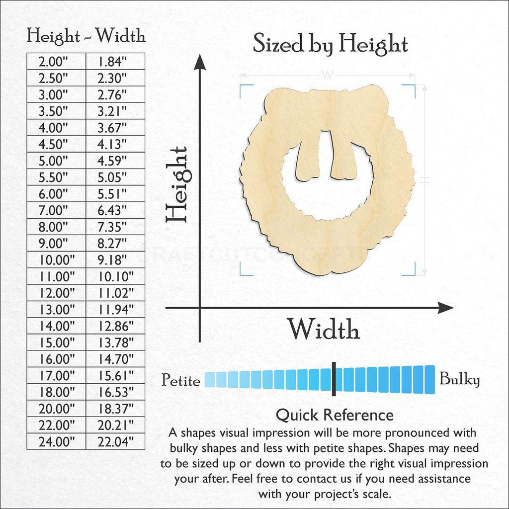 Sizes available for a laser cut Christmas Wreath craft blank