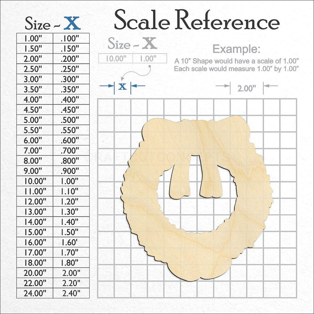 A scale and graph image showing a wood Christmas Wreath craft blank