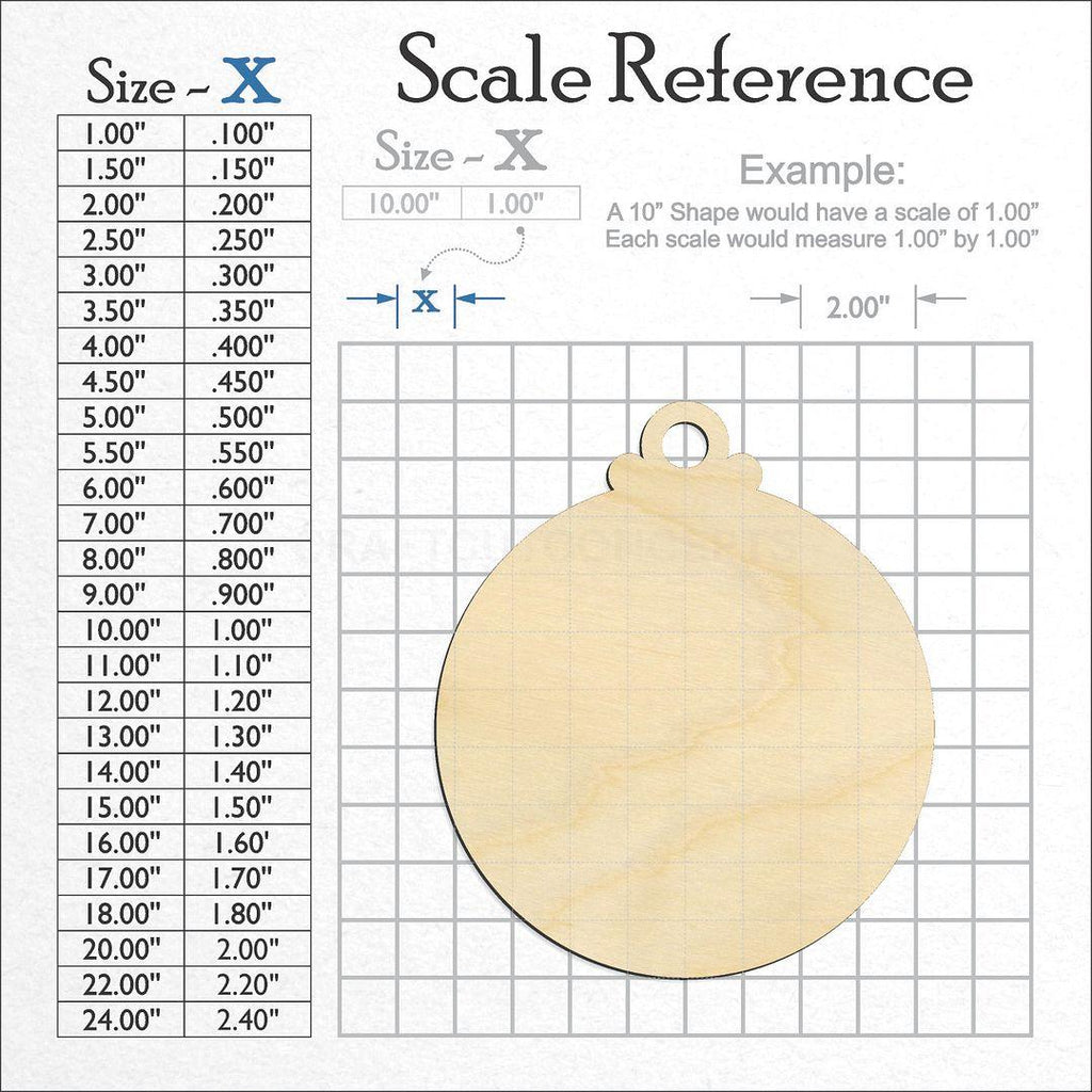 A scale and graph image showing a wood Christmas Ornament craft blank