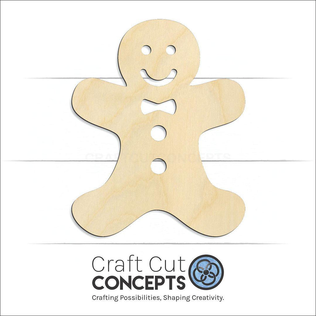 Craft Cut Concepts Logo under a wood Gingerbread Man craft shape and blank