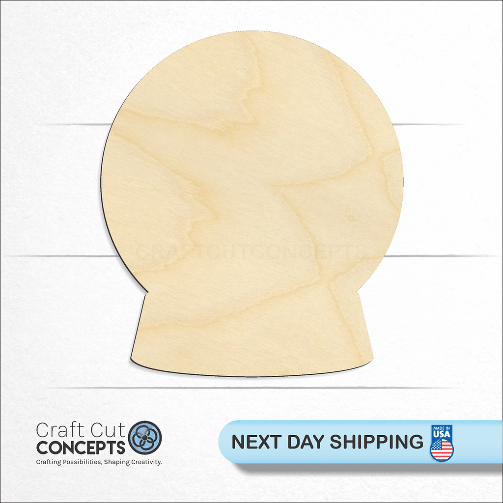 Craft Cut Concepts logo and next day shipping banner with an unfinished wood Snow Globe craft shape and blank