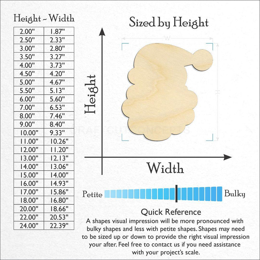 Sizes available for a laser cut Santa Head craft blank