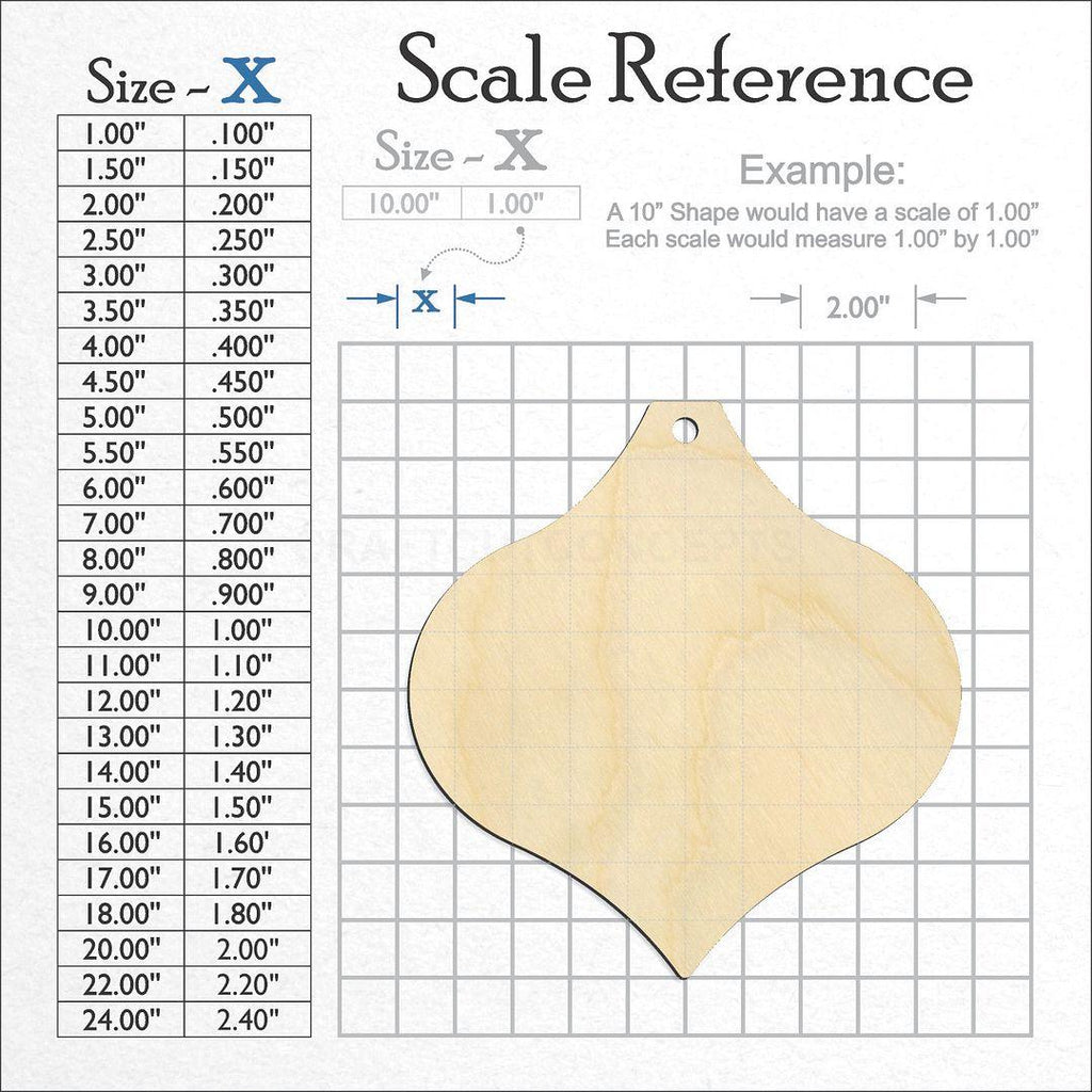 A scale and graph image showing a wood Ornament craft blank