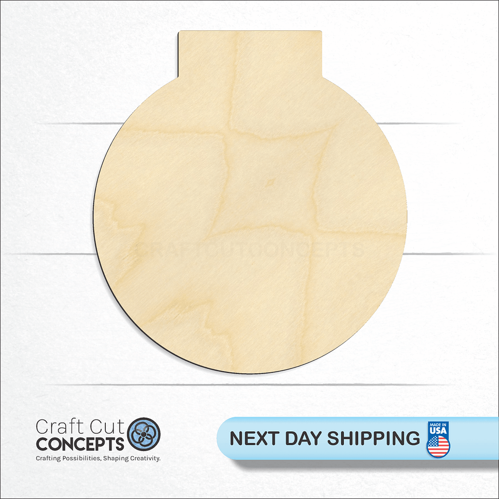 Craft Cut Concepts logo and next day shipping banner with an unfinished wood Ornament craft shape and blank