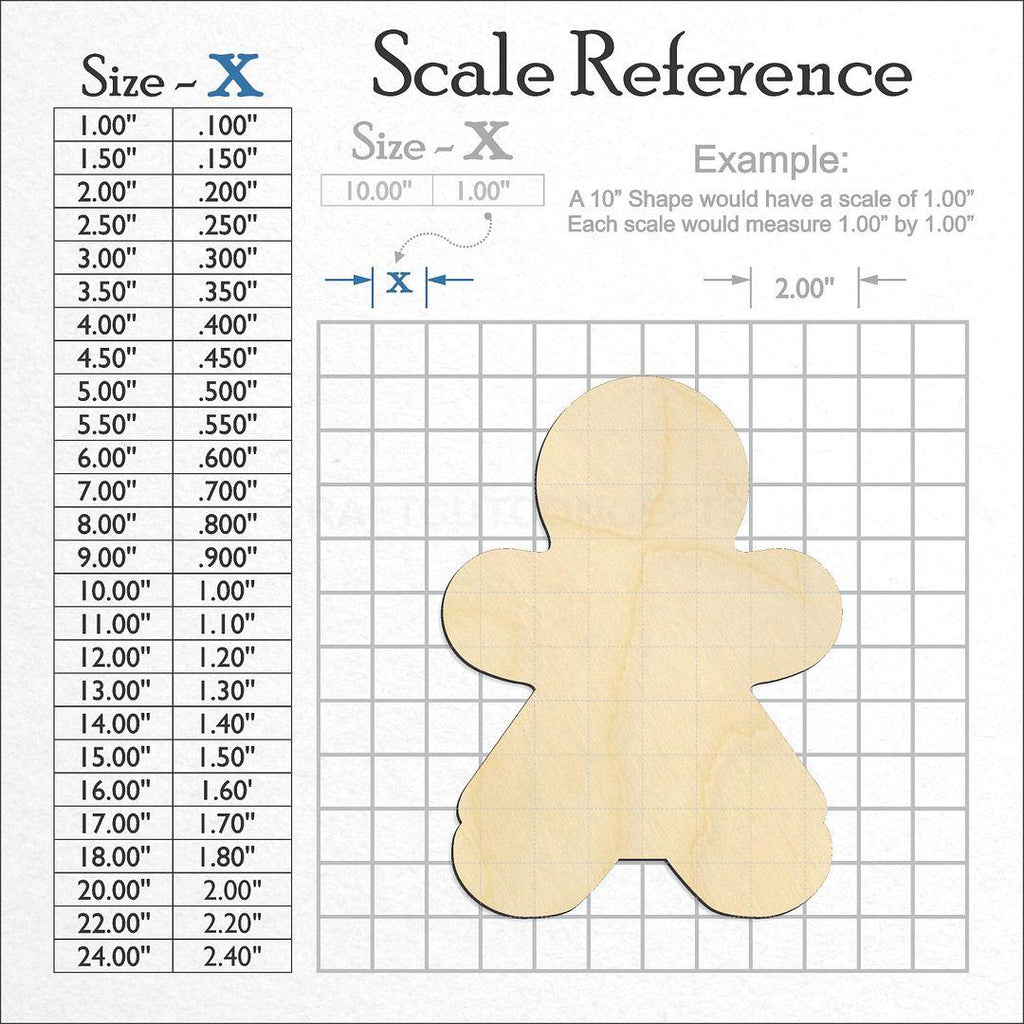 A scale and graph image showing a wood Gingerbread Woman craft blank